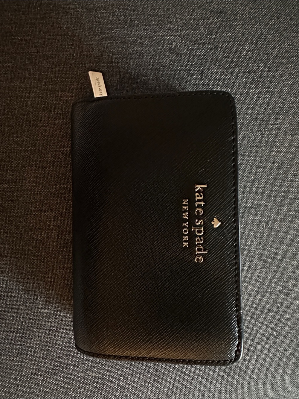 kate spade Black Saffiano Zip Card Wallet with Gold Logo